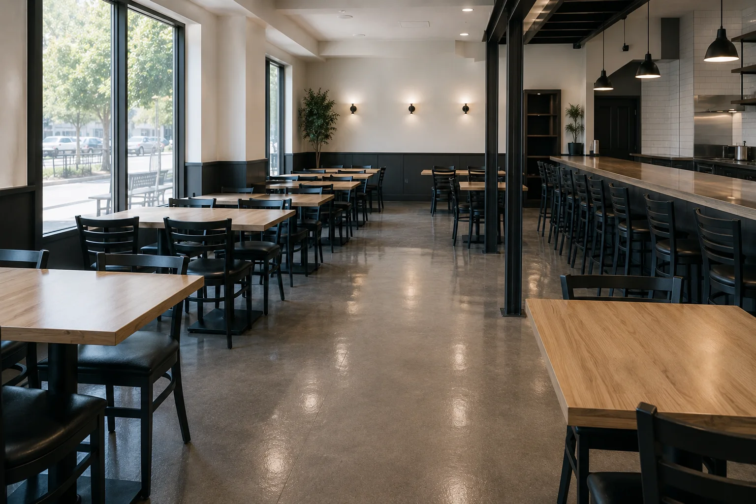 Restaurant dining room cleaned and reset