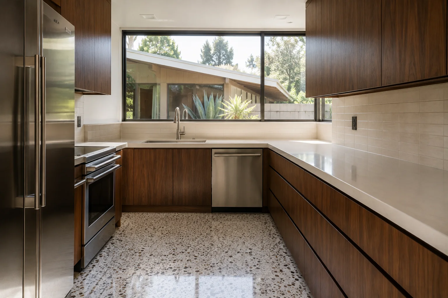 Kitchen cleaned with counters left clear