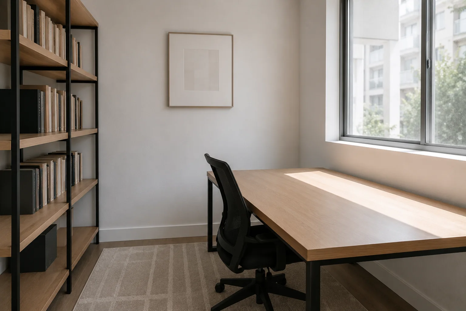 Home office cleaned and the desk cleared